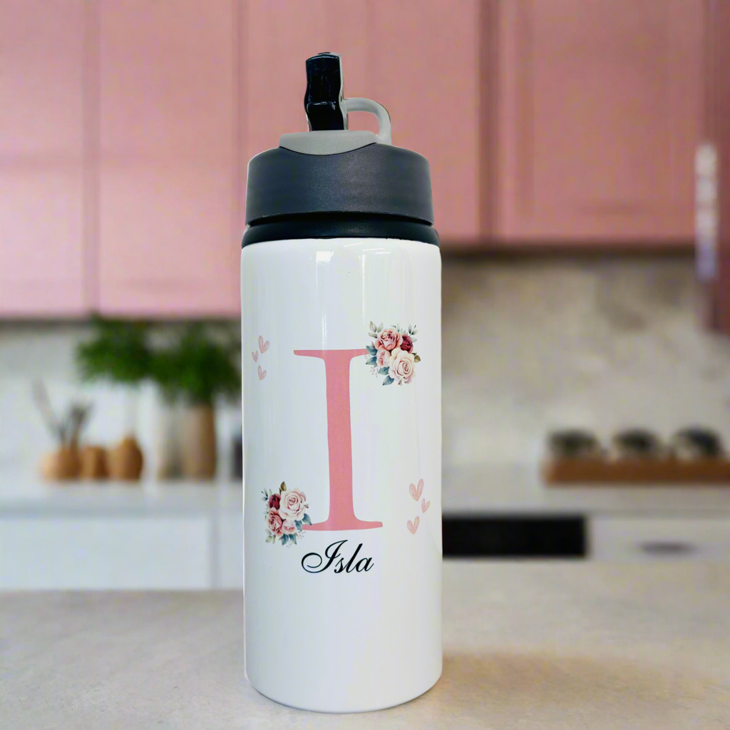Floral Initial Sports Bottle