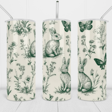 Green Vintage Hare/ Rabbit Skinny Tumbler