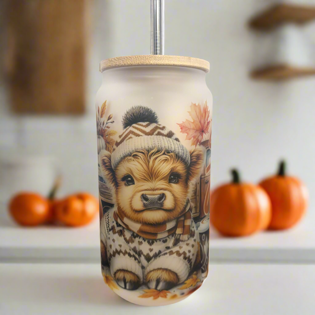 Highland Cow Hey Fall Can 18oz Tumbler