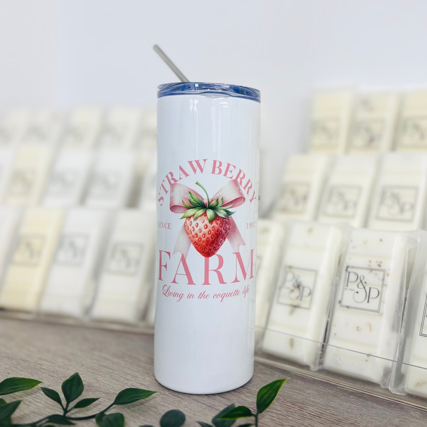 White Tumbler with Fruits With Bows