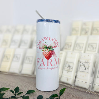 White Tumbler with Fruits With Bows