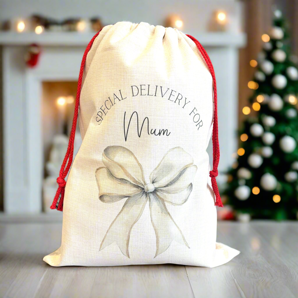 Cream Bow Santa Sack