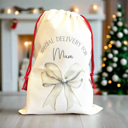Cream Bow Santa Sack