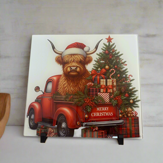 Highland Cow Red Truck Chopping Board 30cm