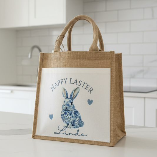 Floral Blue Rabbit Tote Bag