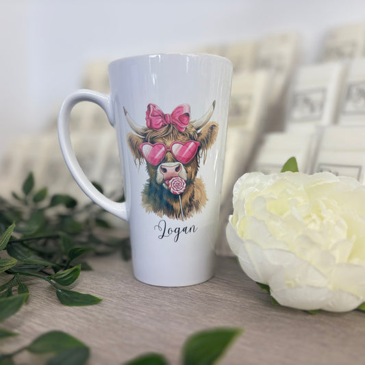 Latte Mug Name: “Logan” pink highland cow