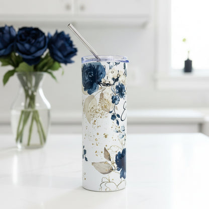 Navy Floral Named Tumbler
