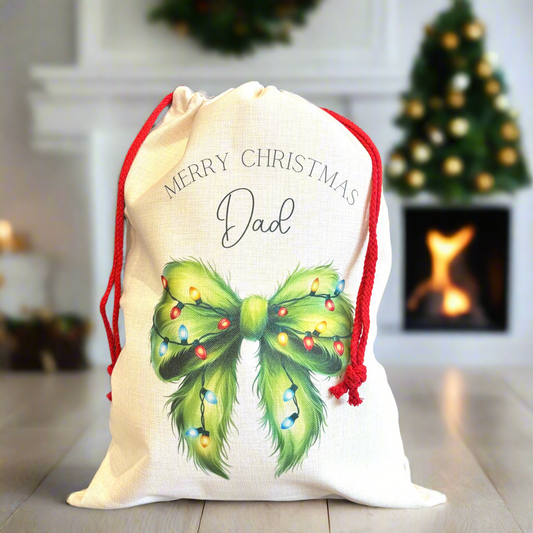 Green Fuzzy Bow Santa Sack