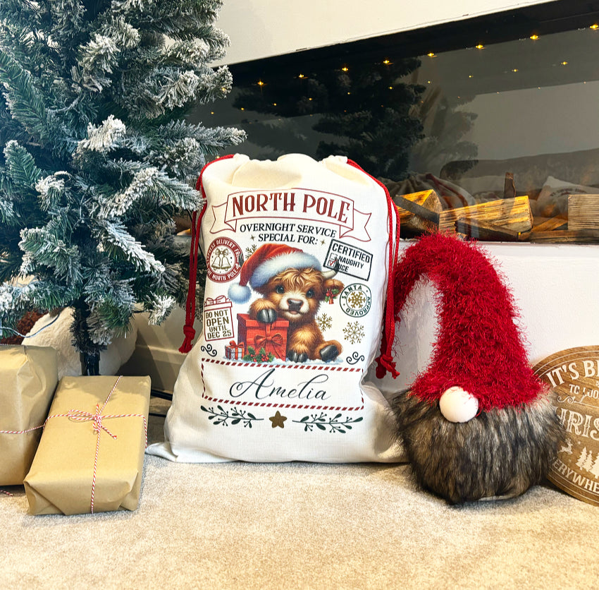 Highland Cow North Pole Santa Sack