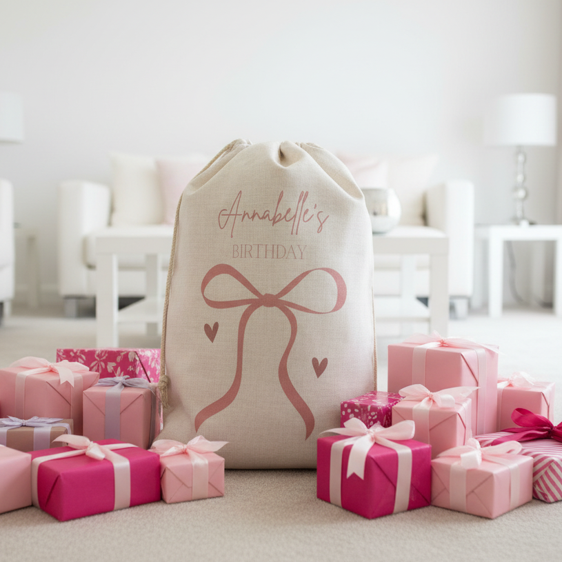 Pink Bow Birthday Sack