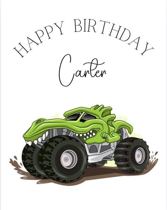 TESTER Birthday Sack Green monster truck