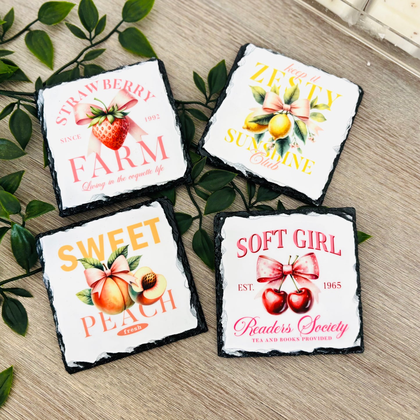 Vintage Fruits with Bow Coaster set of 4
