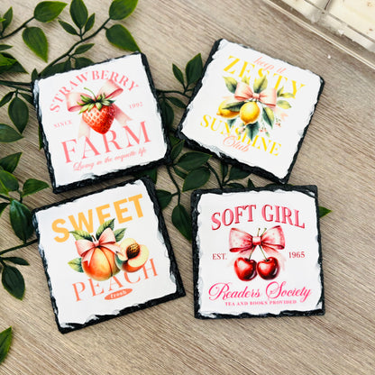 Vintage Fruits with Bow Coaster set of 4