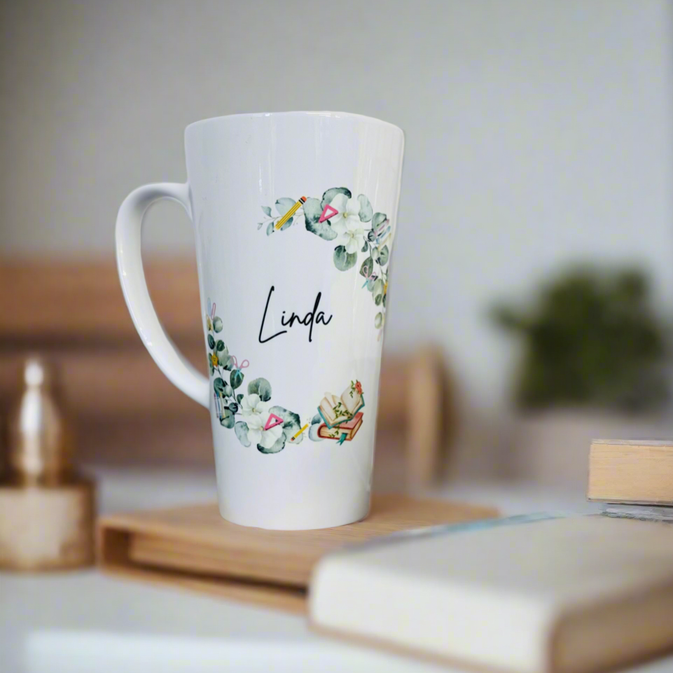 New Latte Teacher Wreath Ceramic Mug 17oz inc box