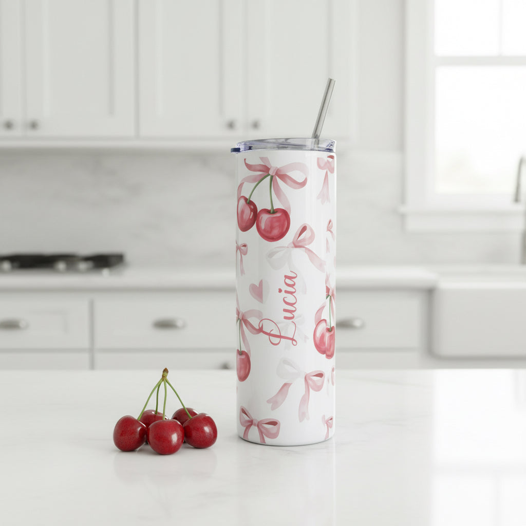 Cherry Bows, Floral Named Tumbler
