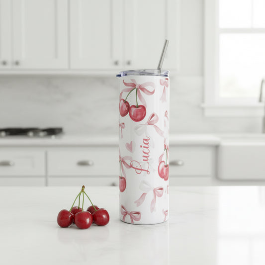 Cherry Bows, Floral Named Tumbler