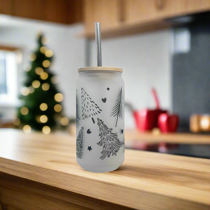 Christmas Tree Glass Can 18oz Tumbler