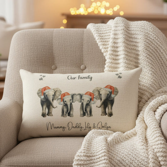 Christmas Elephants Family - Filled Cushion