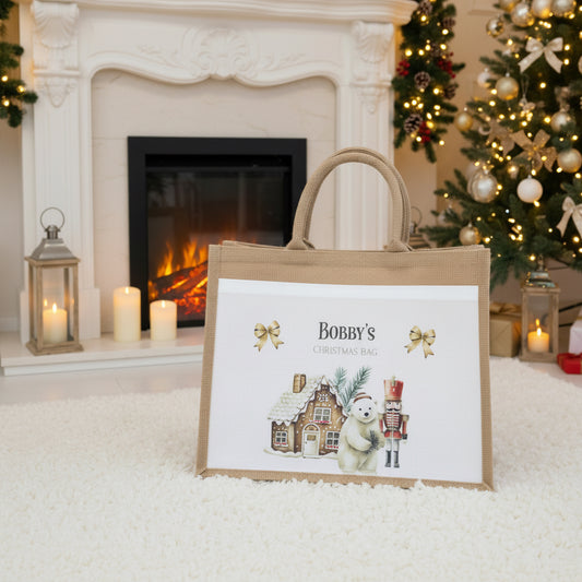 Christmas Tote Bag-  Polarbear and Nutcracker