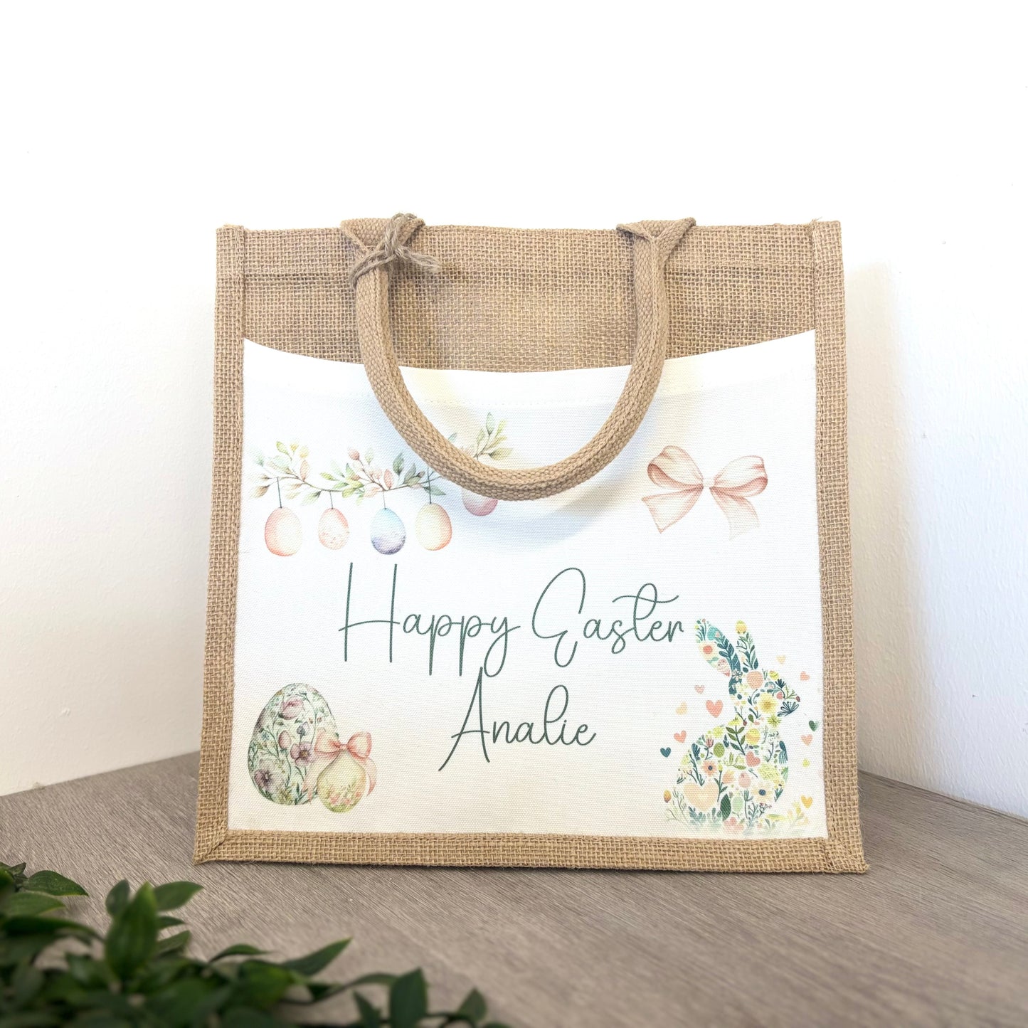 Happy Easter Floral Rabbit Design Tote Bag