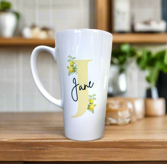 New Latte Ceramic Mug 17oz Yellow Initial inc Box