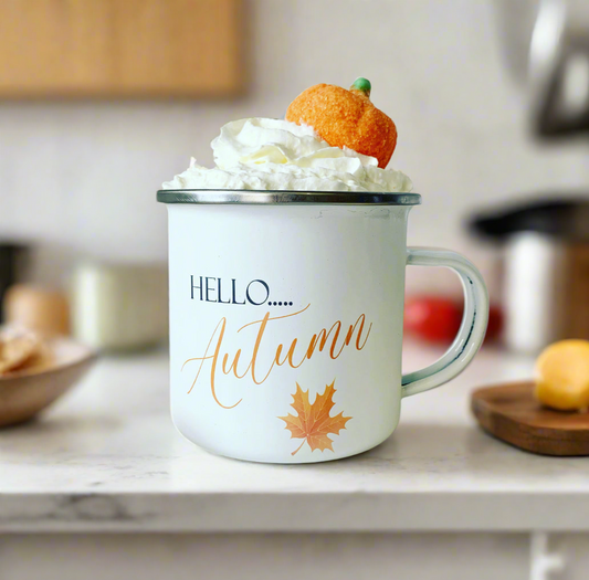 Enamel Metal Mug - “hello autumn”