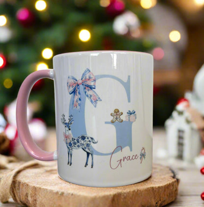 Preppy Christmas Pink Handle Mug
