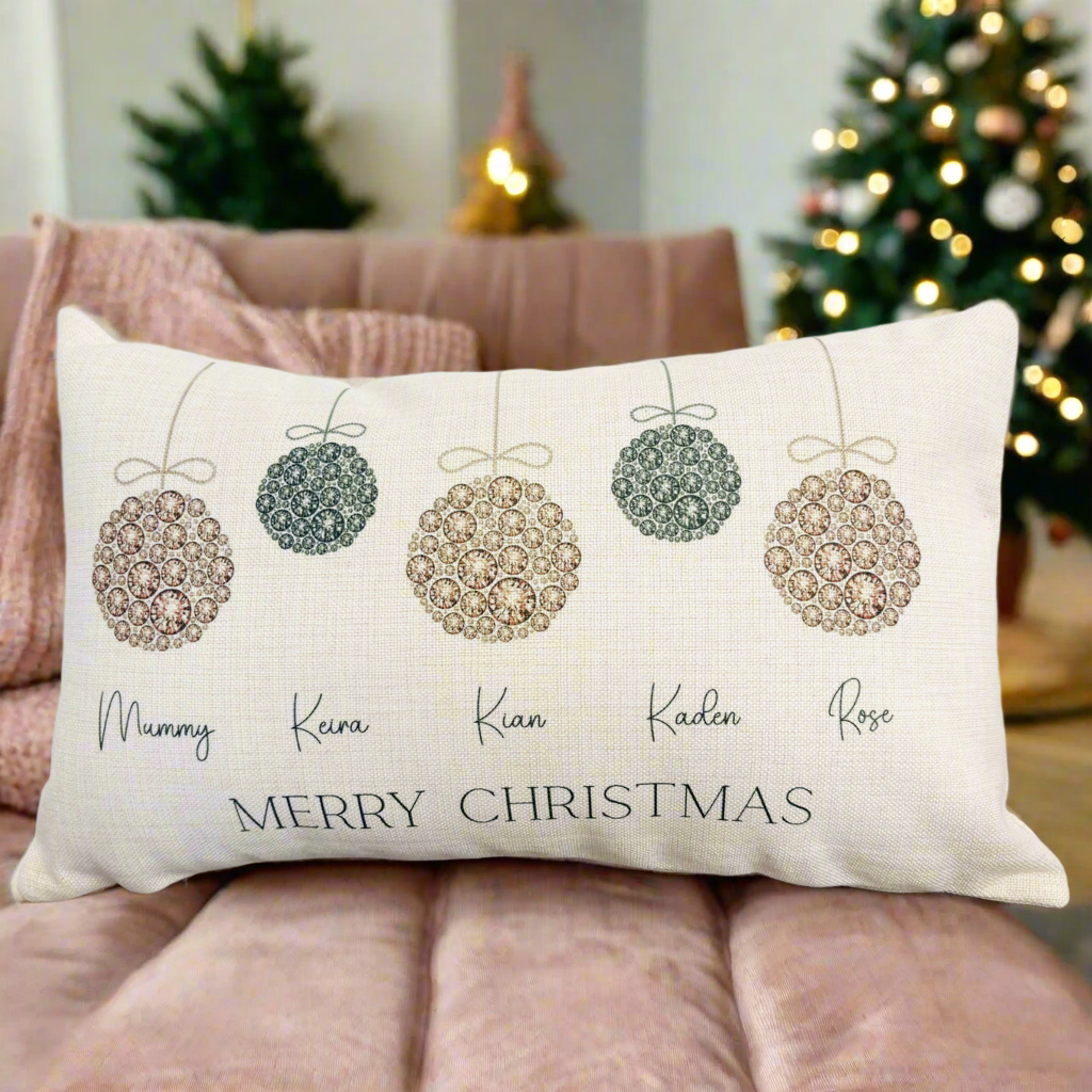 Rose Gold & Black Bauble family Christmas - Filled Cushion