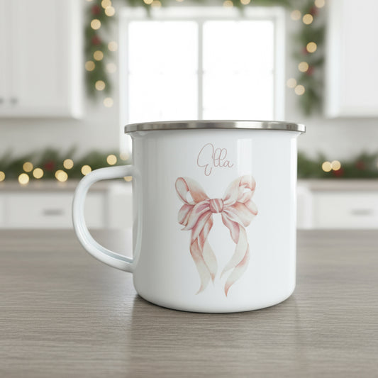 Metal Enamel Mug - Pink Bow