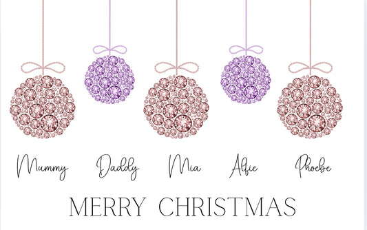 Bauble Family Pink and Purple (Splash Back/ Chopping Board a3 &filled Cushion)
