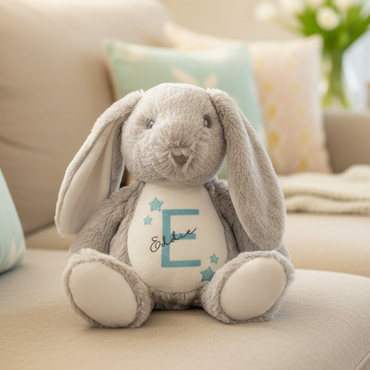 Grey Floppy Rabbit Plush with Initial & Name