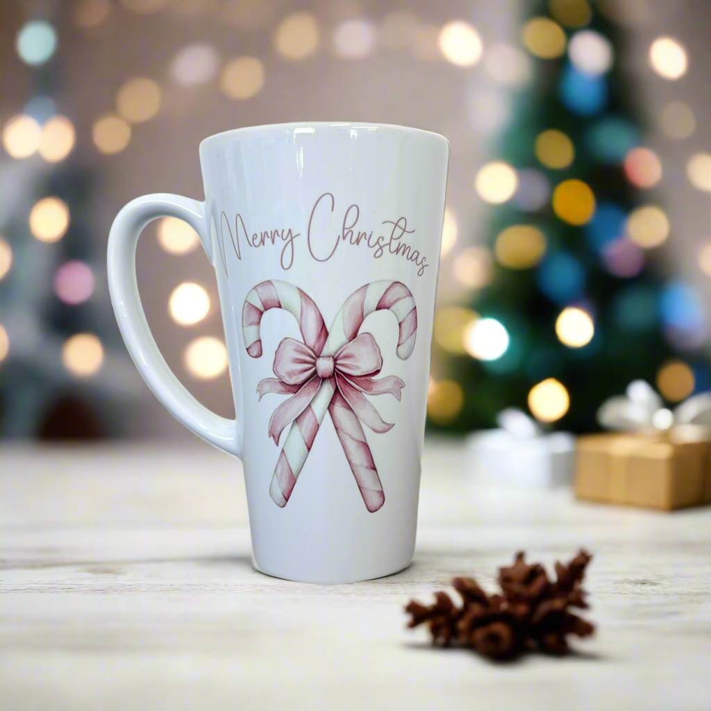 Pink Candy Cane Latte Ceramic Mug 17oz inc Box