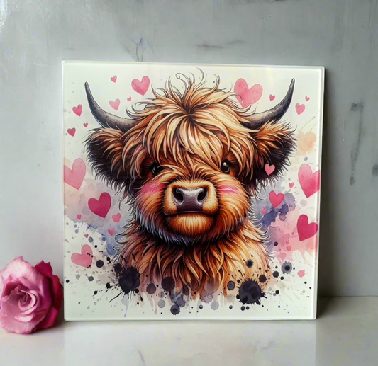 Highland Cow Love Heart Chopping Board 30cm