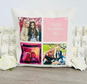 3 Photo Pink Panel Happy Birthday Photo Cushion 40cm