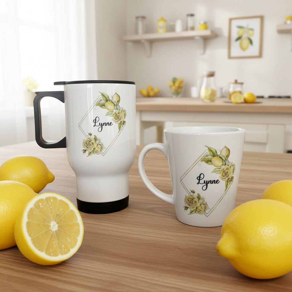 Lemon Travel Mug 14oz and Mini Latte Bundle