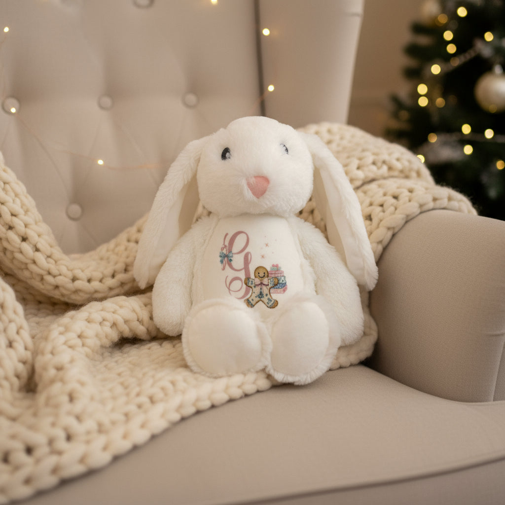 Pink Gingerbread Initial Floppy Rabbit Plush Teddy