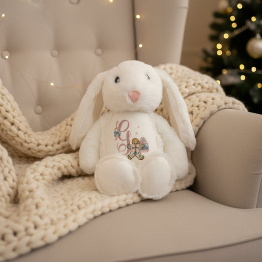 Pink Gingerbread Initial Floppy Rabbit Plush Teddy