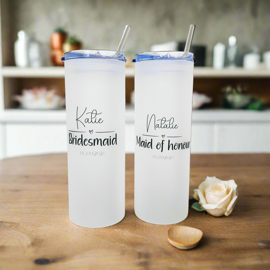 Frosted Glass Bride/ Bridesmaid Heart Tumbler