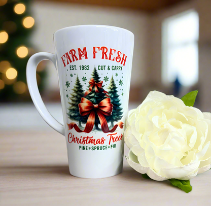 New Latte Ceramic Mug 17oz inc Box Farm Fresh Christmas Trees