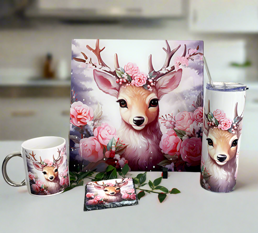 Pink Stag Bundle (Splashback, Tumbler & Mug and Coaster)