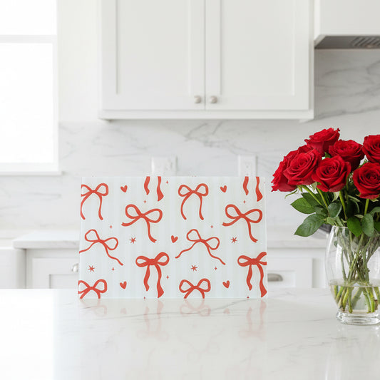 Red Bow and stripes Chopping Board A3