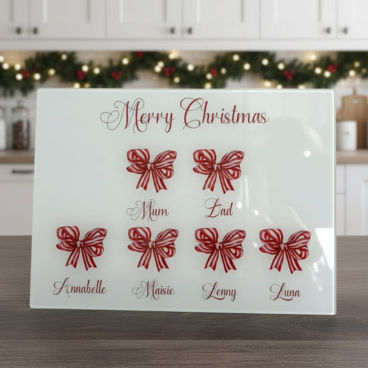 Red Striped Bow Family - A3 Splashback / Choppingboard
