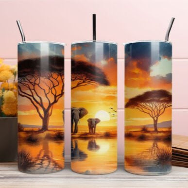 Sunset Elephant Skinny Tumbler