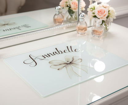 Rectangle Smooth Makeup Glass Board - Cream Bow