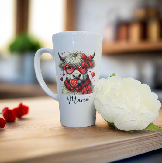 New Latte Ceramic Valentines Highland Cow Mug 17oz inc Box