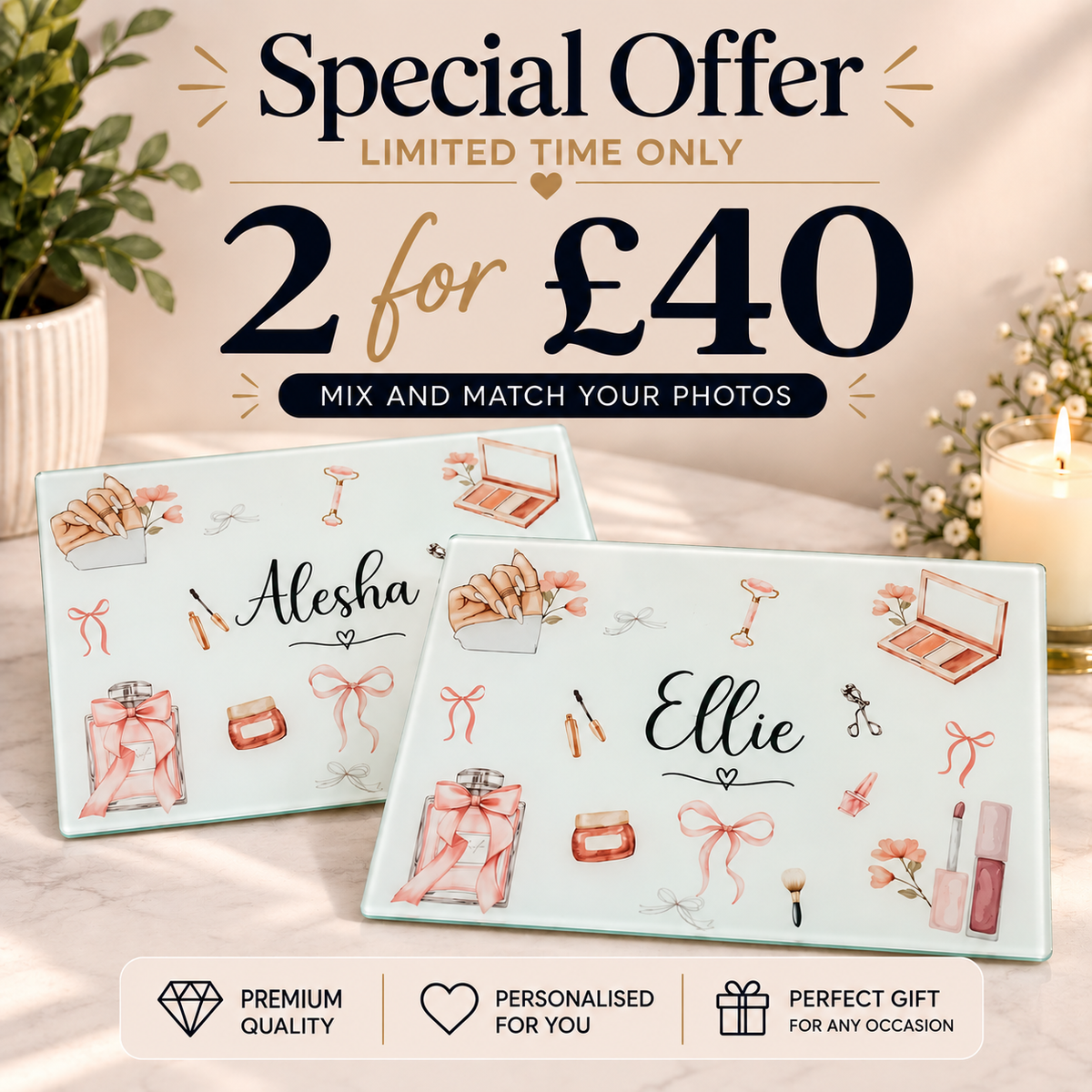 2 for £40 A4 Glass Makeup Boards