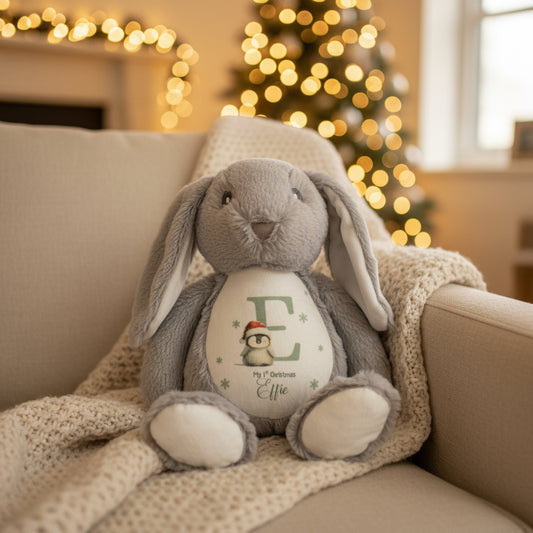 My 1st Christmas Penguin Initial Floppy Rabbit Plush Teddy