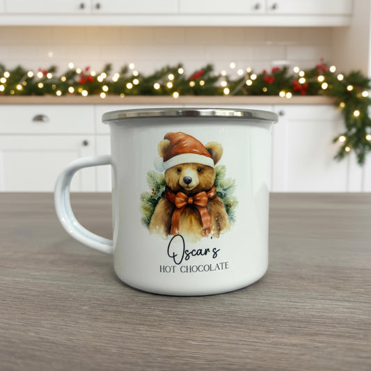 Metal Enamel Mug - Christmas Teddy Bear