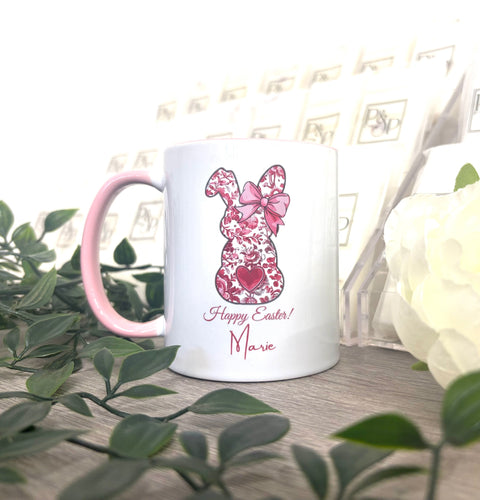 Bunny Mug “Happy Easter” Pink Handle Mug