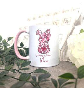 Bunny Mug “Happy Easter” Pink Handle Mug